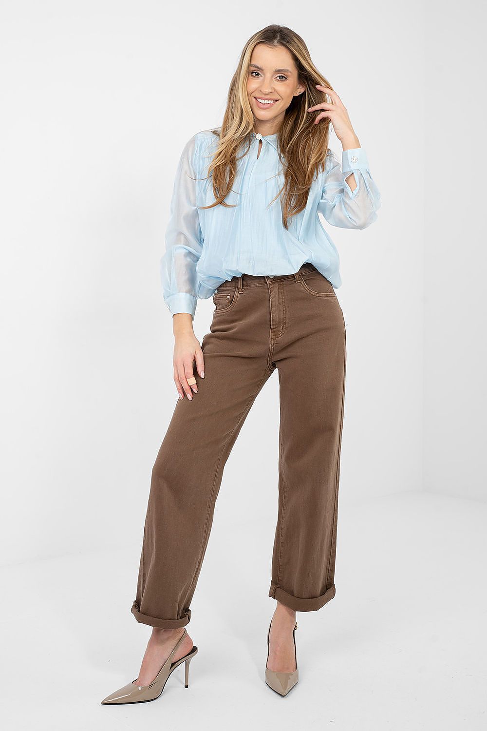 Hemd Damen Tencel Elegant Gummibund Kragen Universalgröße
