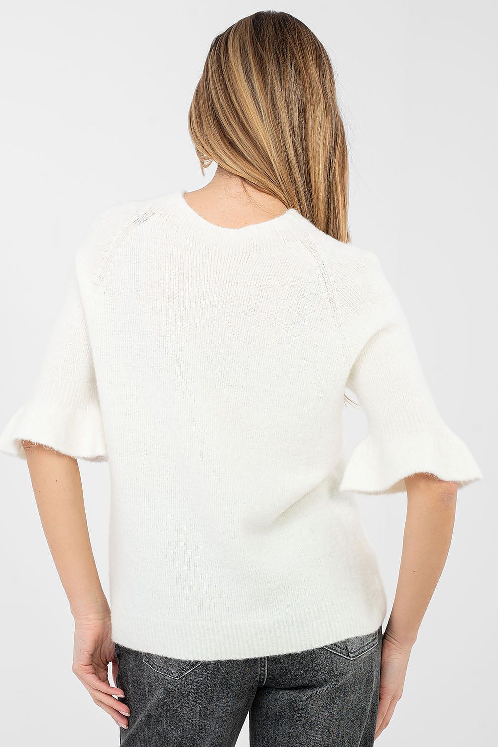 Pullover Damen Alpaka-Mix Rüschenarm Rundhals Universalgröße