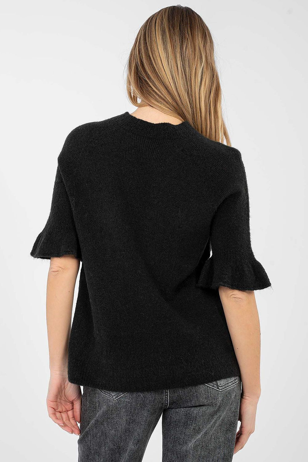 Pullover Damen Alpaka-Mix Rüschenarm Rundhals Universalgröße