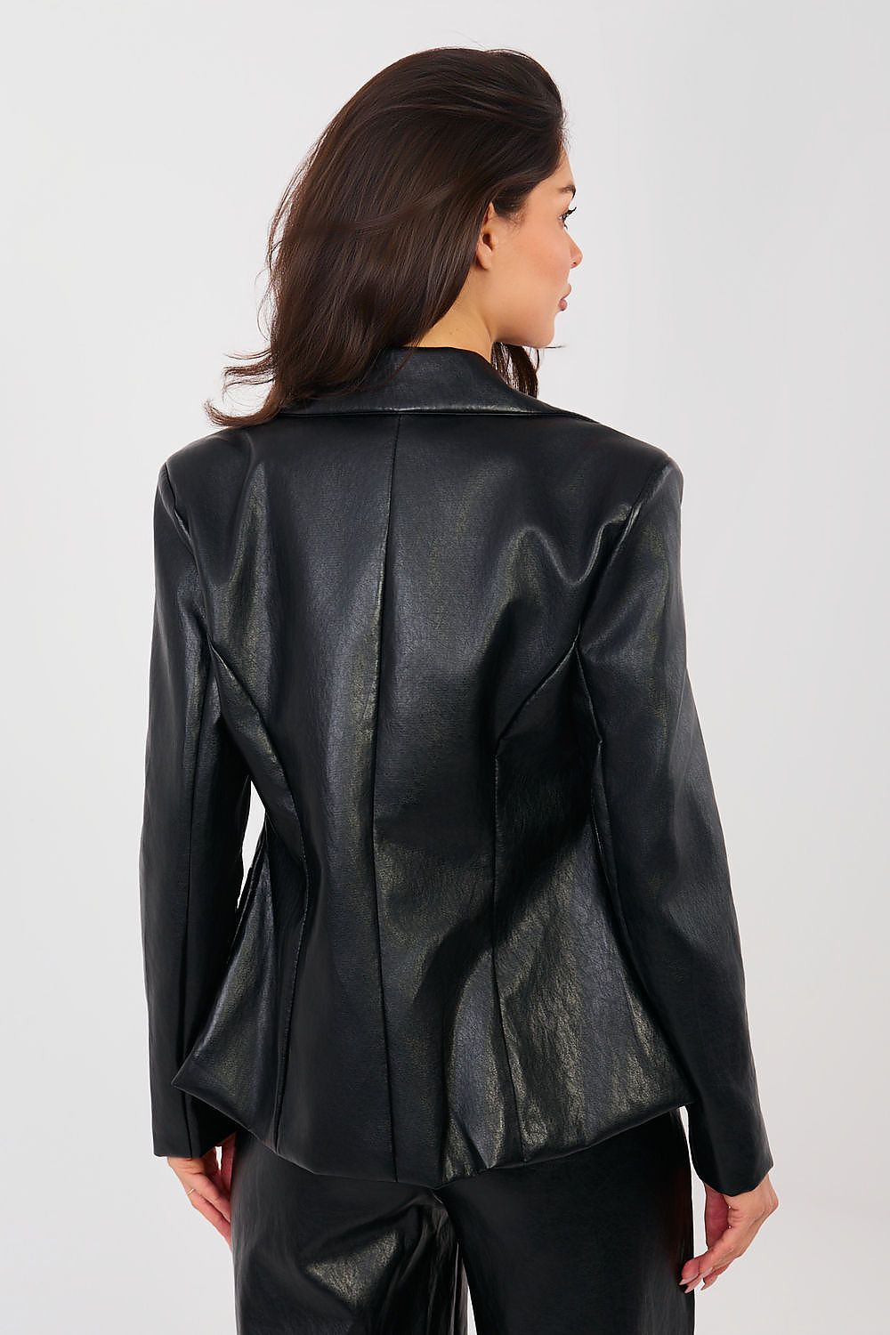 Damen Blazer Kunstleder Langarm - Elegante Jacke Doppelreiher