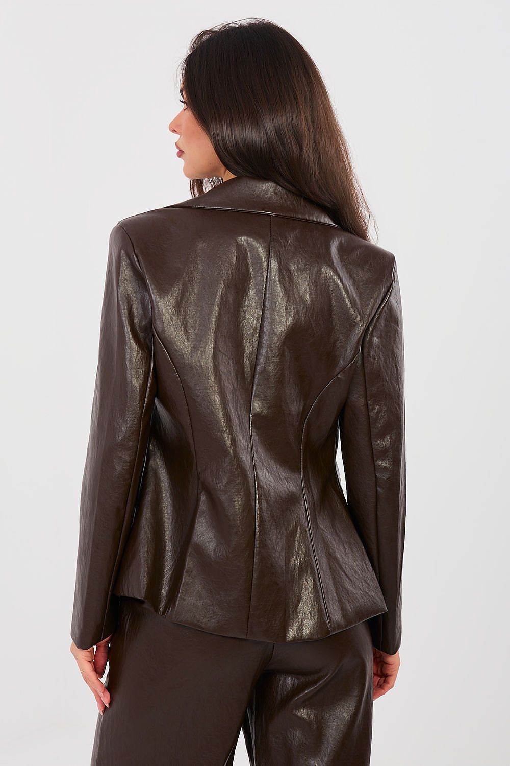 Damen Blazer Kunstleder Langarm - Elegante Jacke Doppelreiher