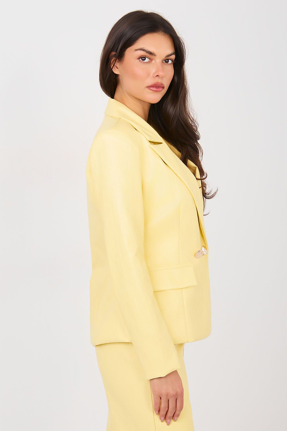Damen Blazer Kunstleder Langarm - Elegante Jacke Doppelreiher