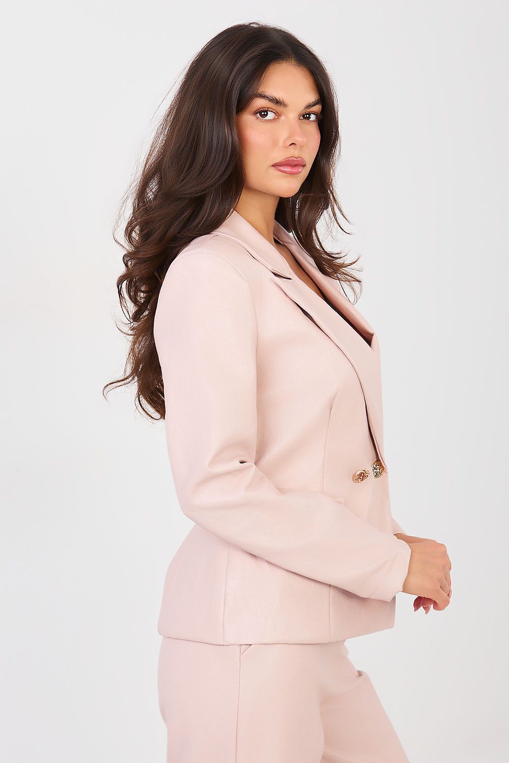Damen Blazer Kunstleder Langarm - Elegante Jacke Doppelreiher