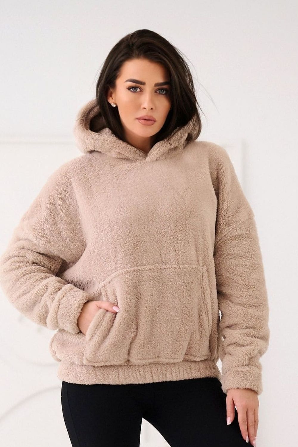 Hoodie Damen Bärenmotiv Kapuze Kängurutablesche