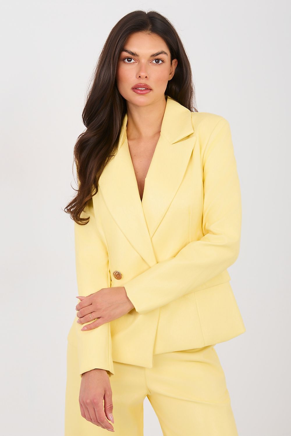 Damen Blazer Kunstleder Langarm - Elegante Jacke Doppelreiher