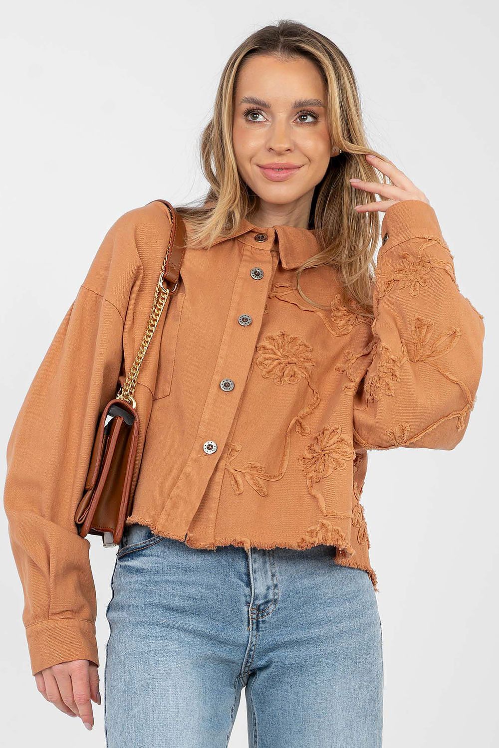 Jeansjacke Damen Kurz Fransen - Bestickte Blumen Baumwolle
