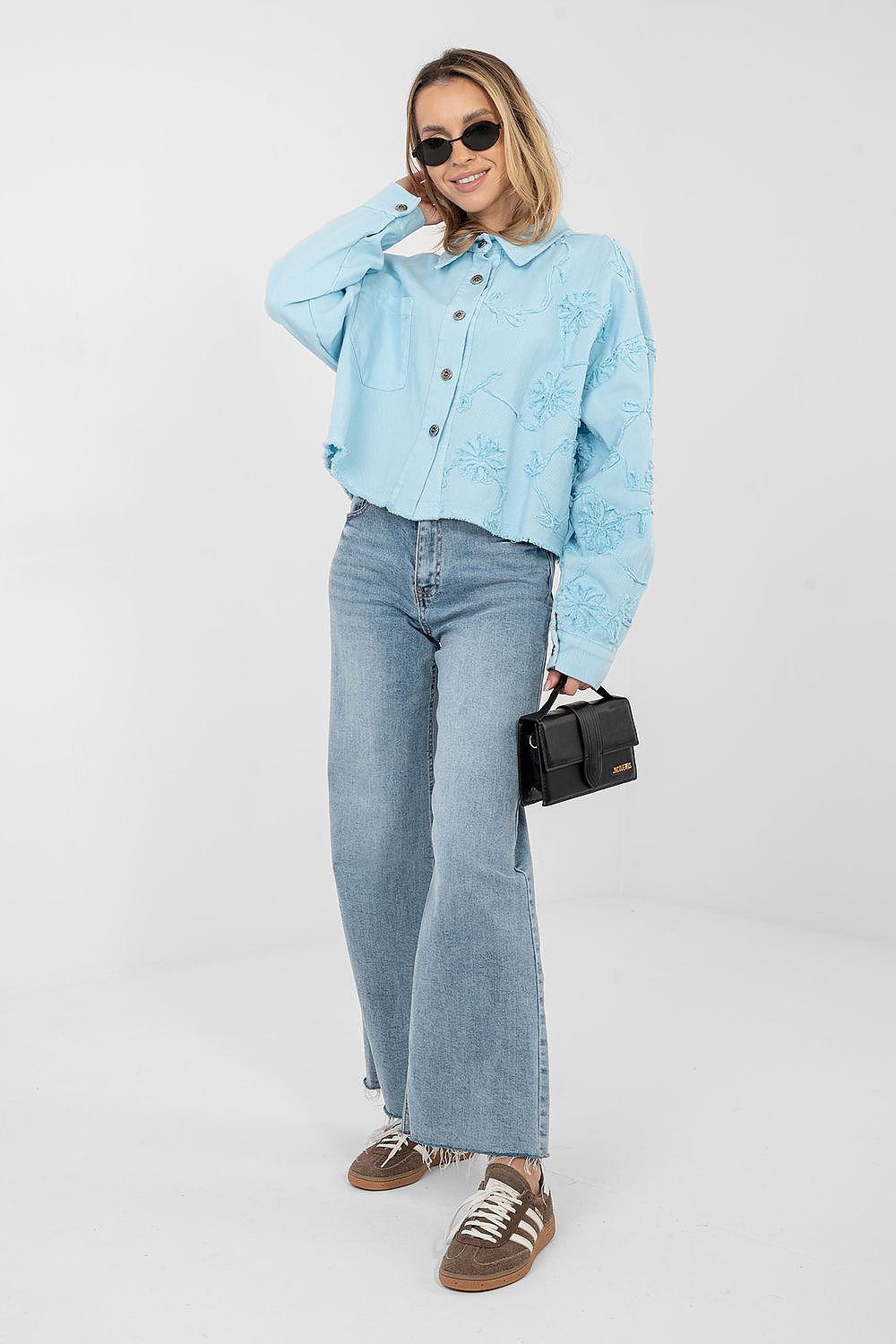 Jeansjacke Damen Kurz Fransen - Bestickte Blumen Baumwolle