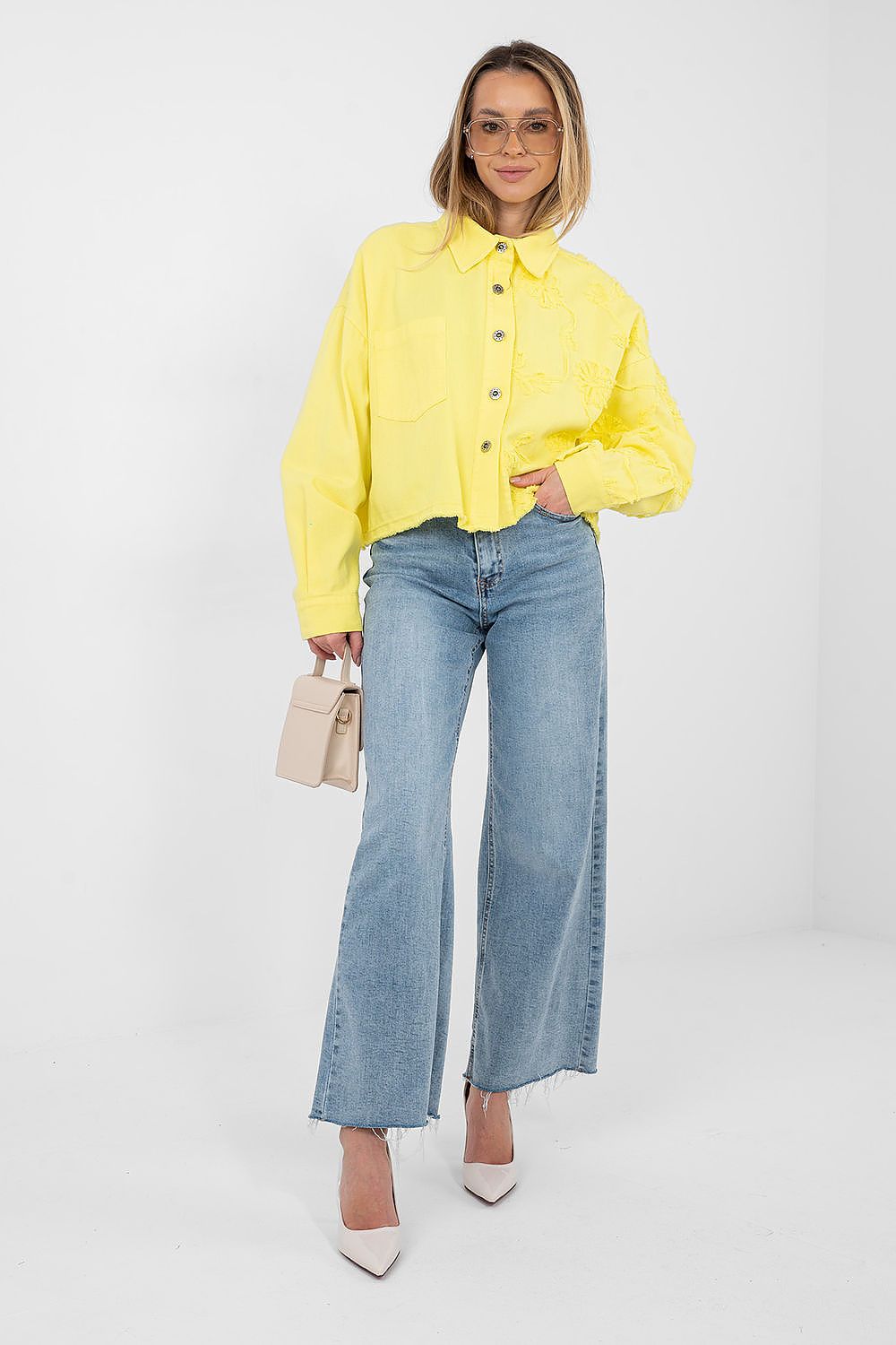 Jeansjacke Damen Kurz Fransen - Bestickte Blumen Baumwolle