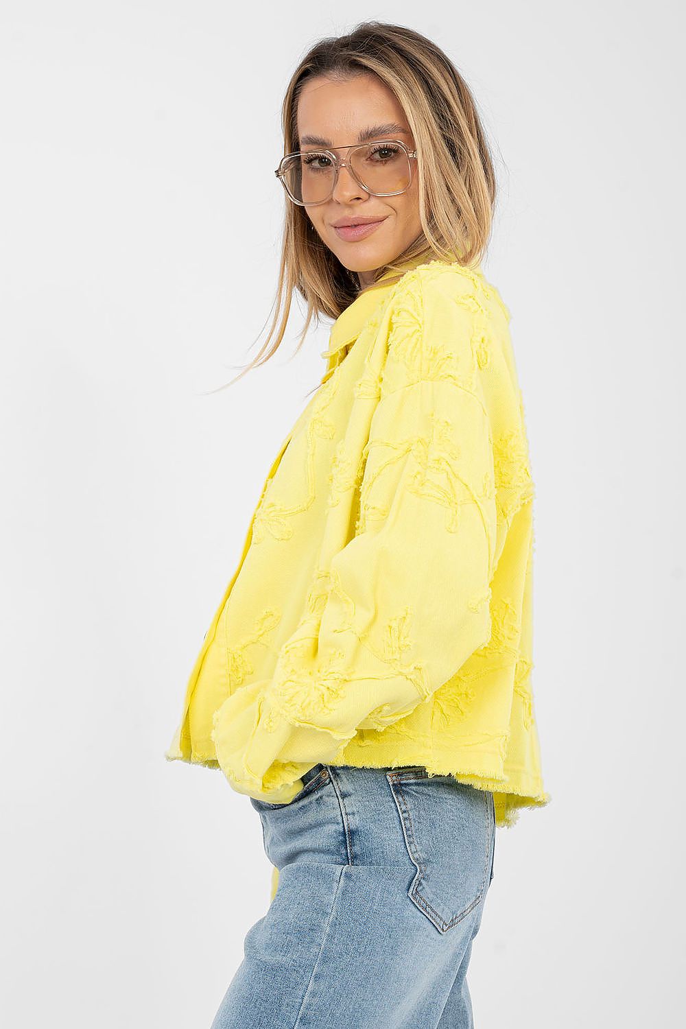 Jeansjacke Damen Kurz Fransen - Bestickte Blumen Baumwolle