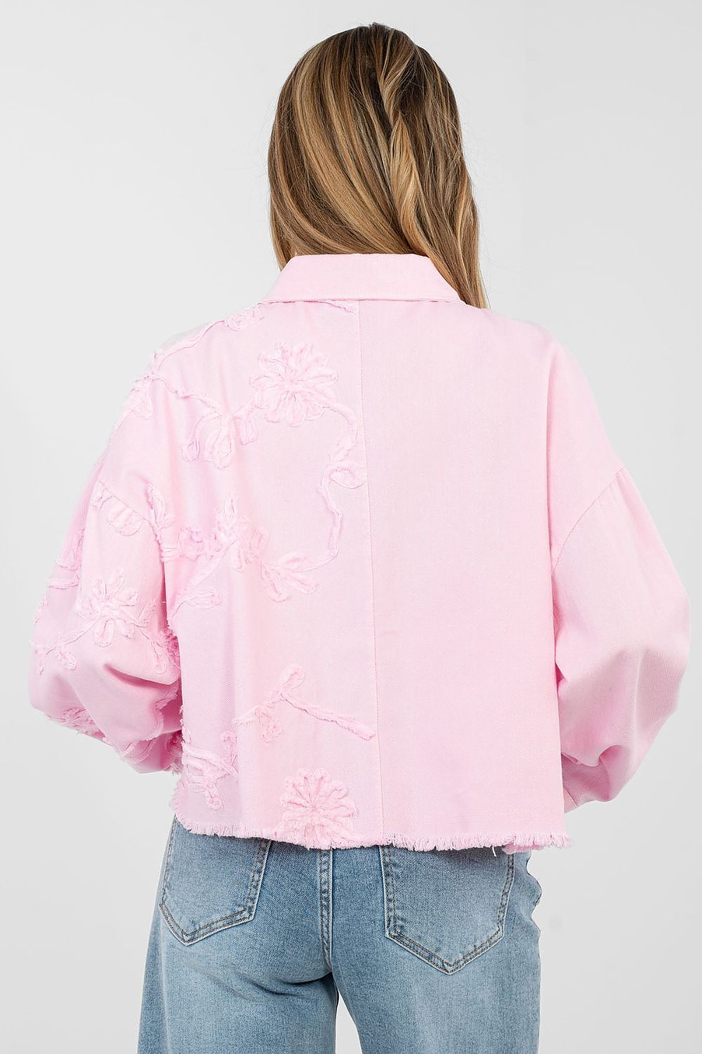 Jeansjacke Damen Kurz Fransen - Bestickte Blumen Baumwolle