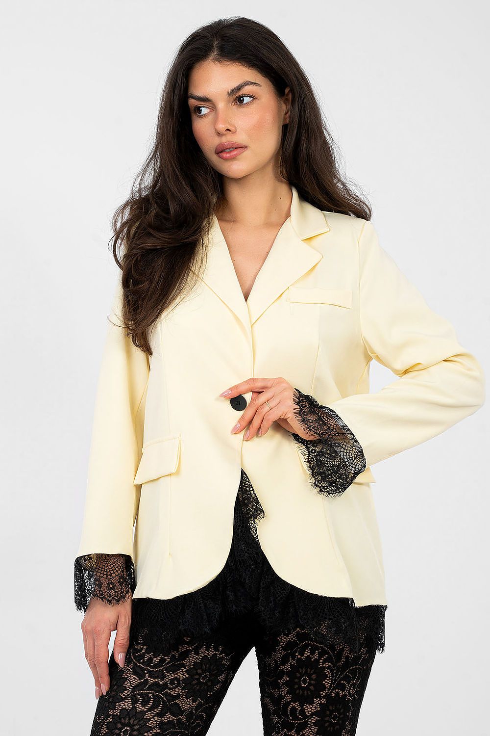 Damen Blazer klassisch mit Spitze & Knopfleiste | Sakko elegant