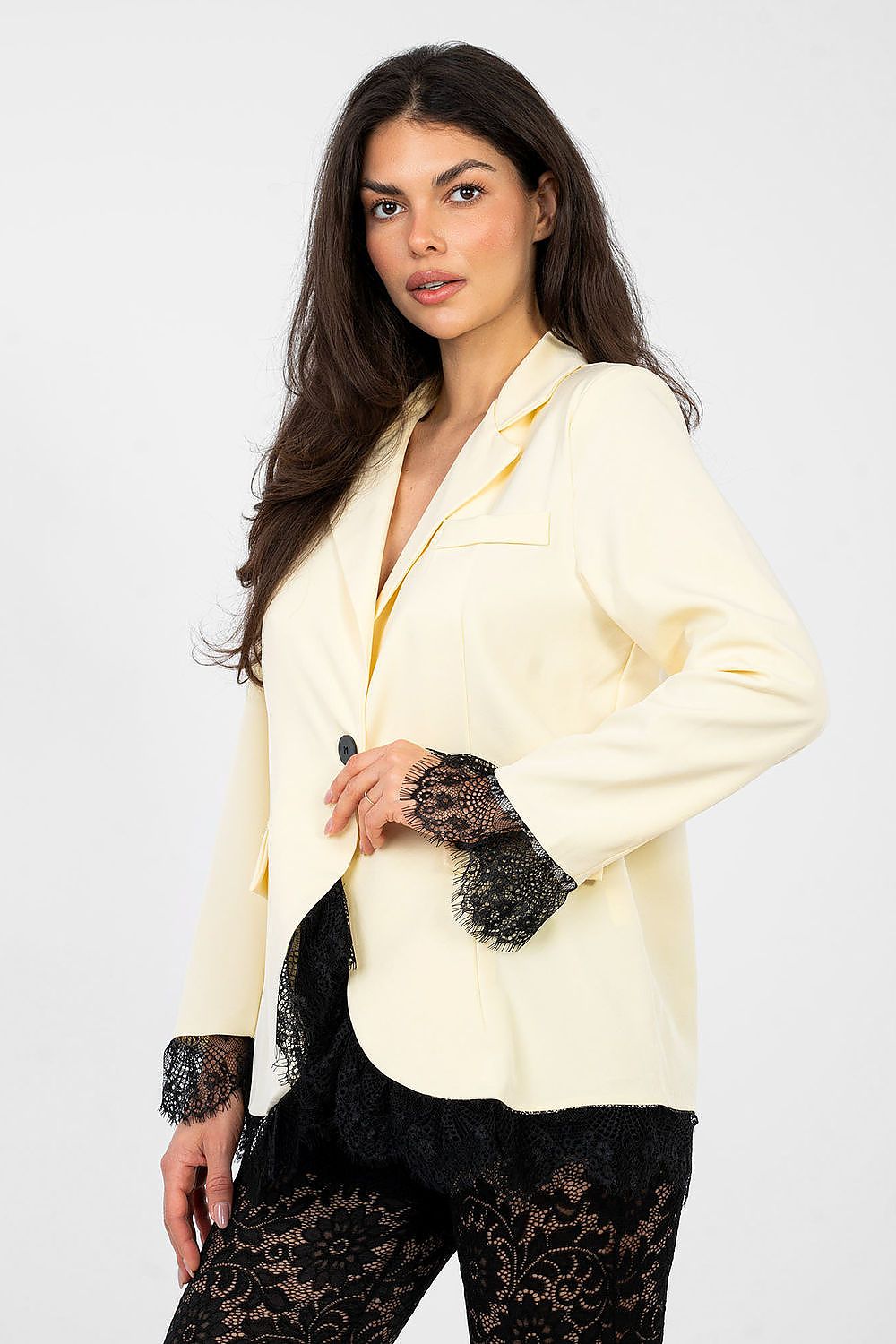 Damen Blazer klassisch mit Spitze & Knopfleiste | Sakko elegant