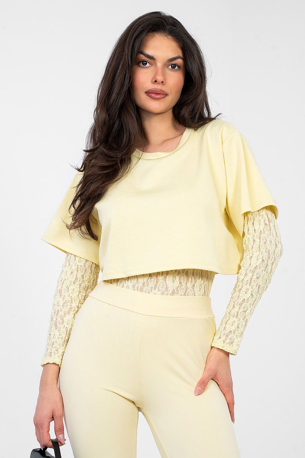 Damen Body Spitze Zweilagig - Lässiger Langarm Body mit Spitze