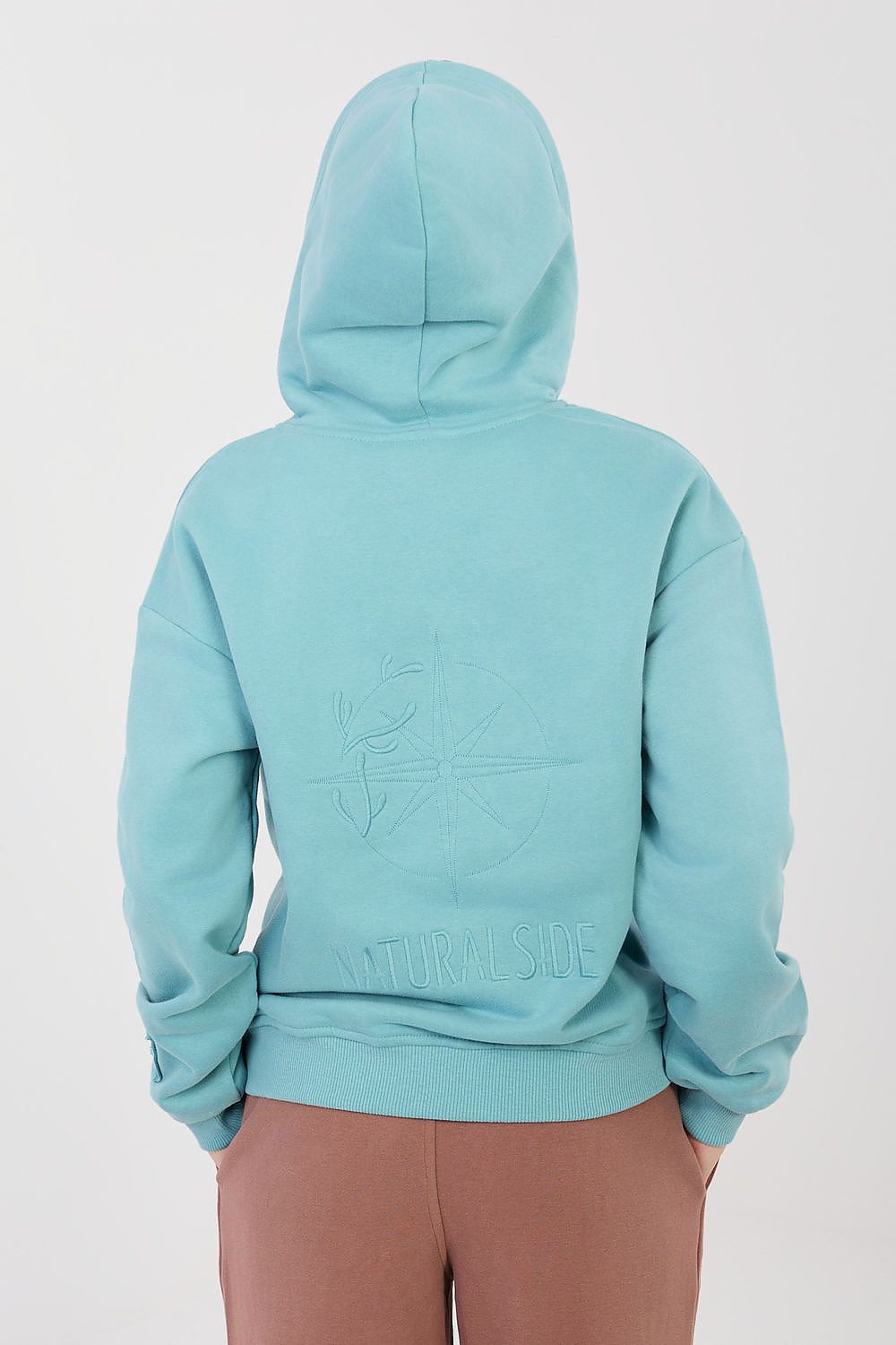 Hoodie Damen Reißverschluss Stickerei Baumwolle