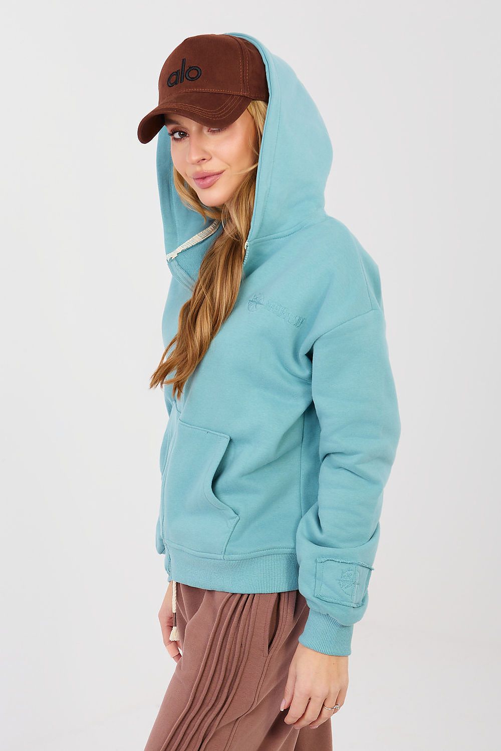 Hoodie Damen Reißverschluss Stickerei Baumwolle