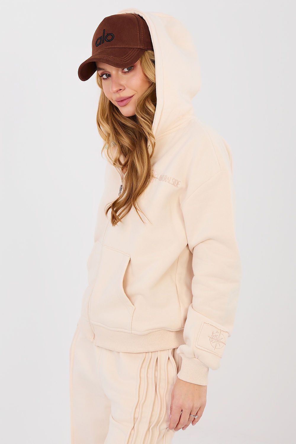 Hoodie Damen Reißverschluss Stickerei Baumwolle