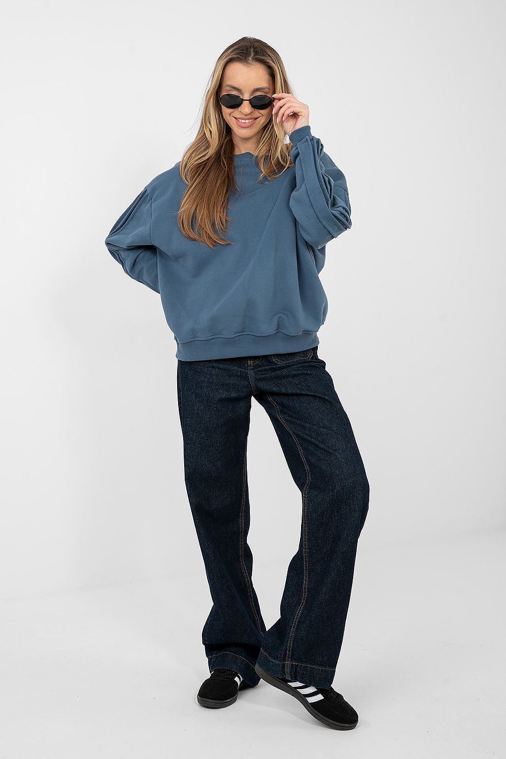 Pullover Damen Rundhals Stickerei Baumwolle Elasthan