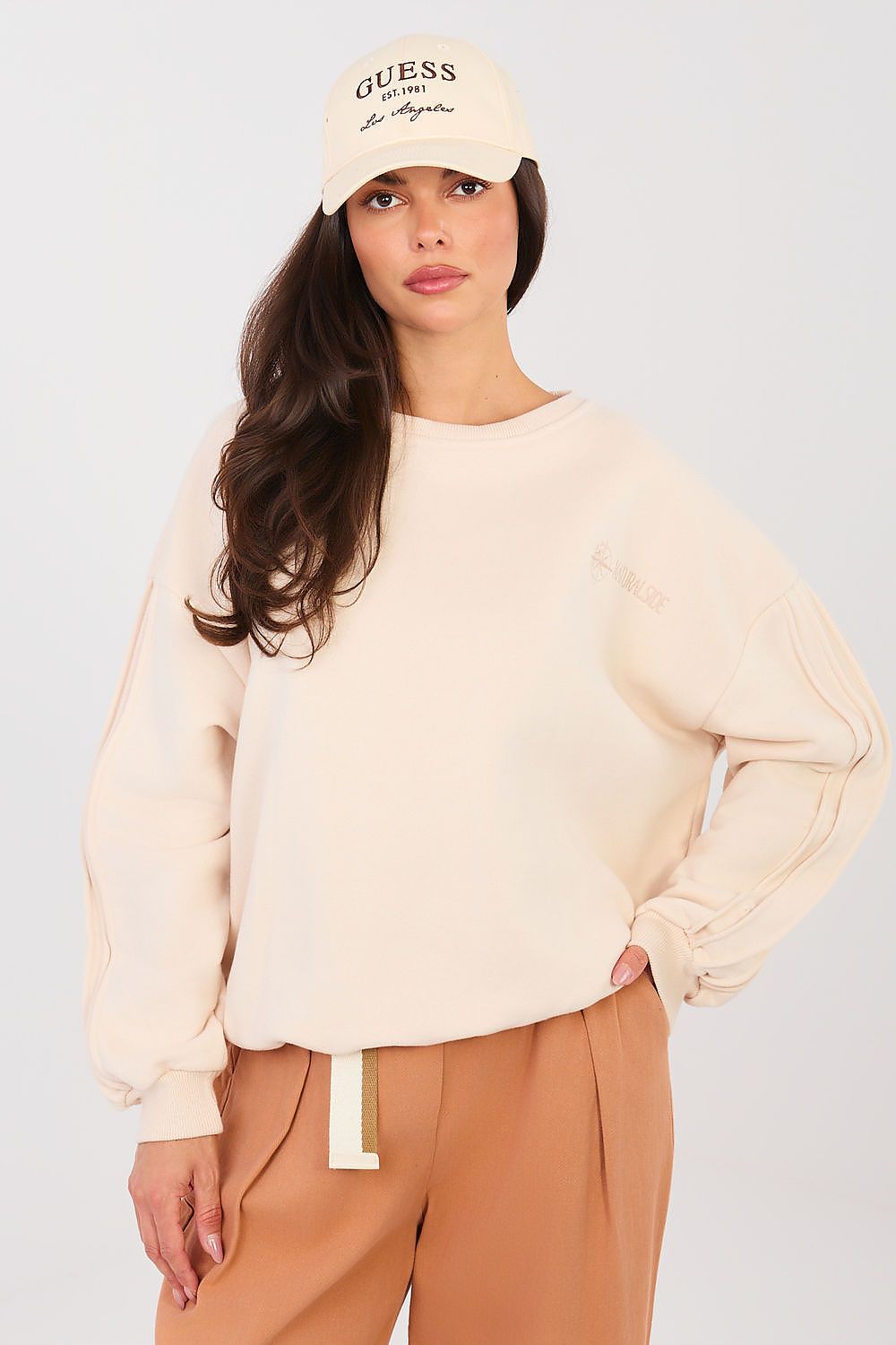 Pullover Damen Rundhals Stickerei Baumwolle Elasthan