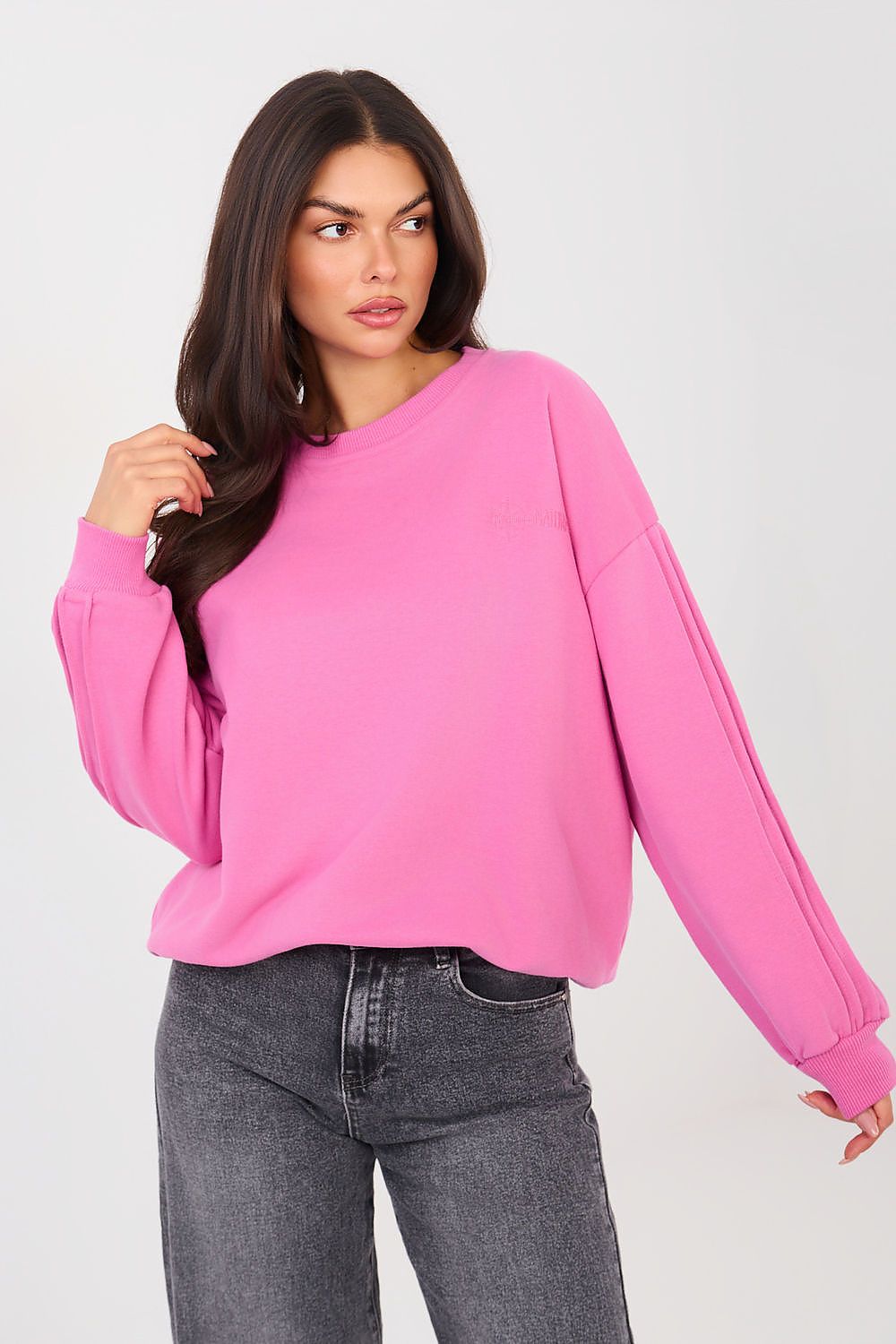 Pullover Damen Rundhals Stickerei Baumwolle Elasthan