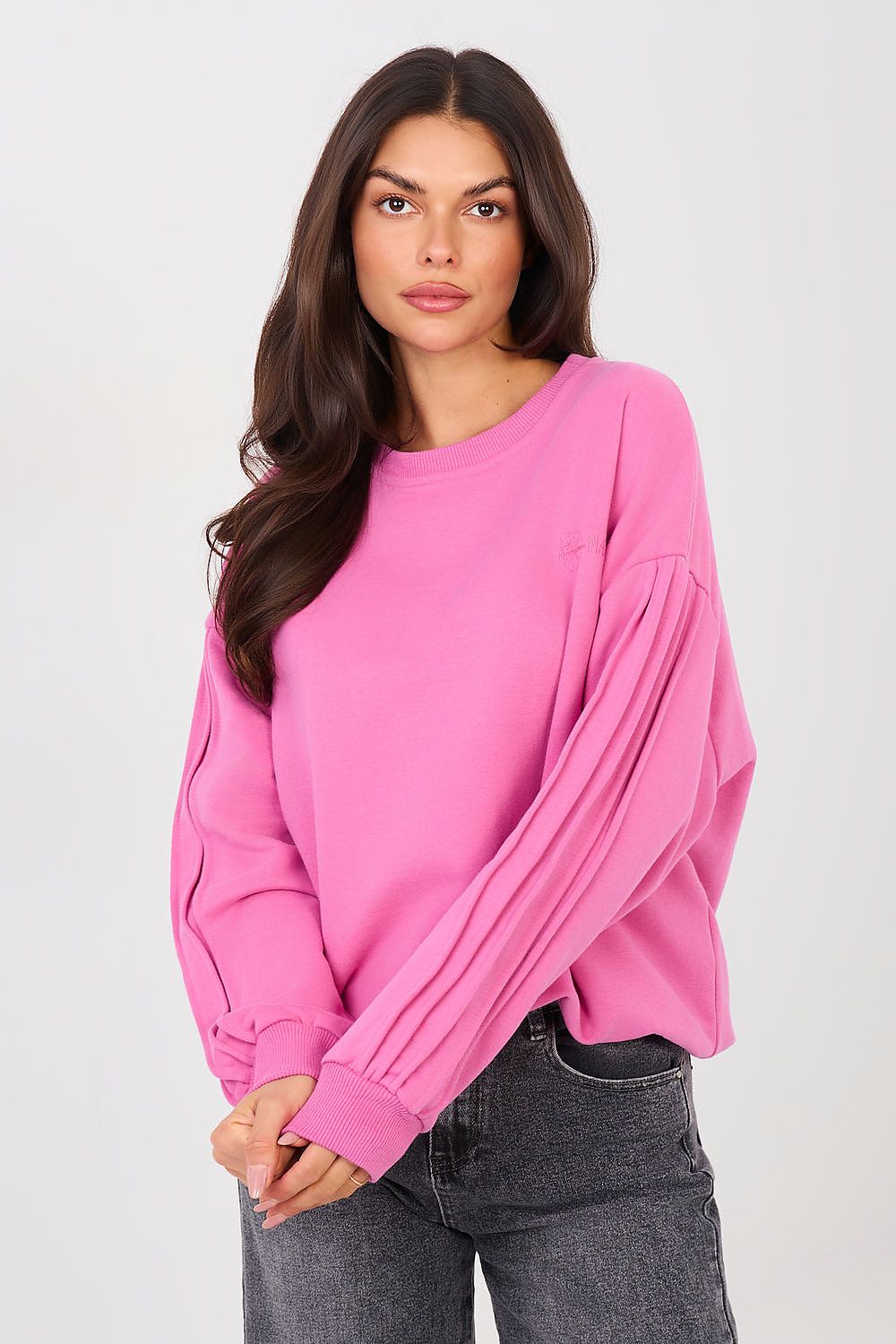 Pullover Damen Rundhals Stickerei Baumwolle Elasthan