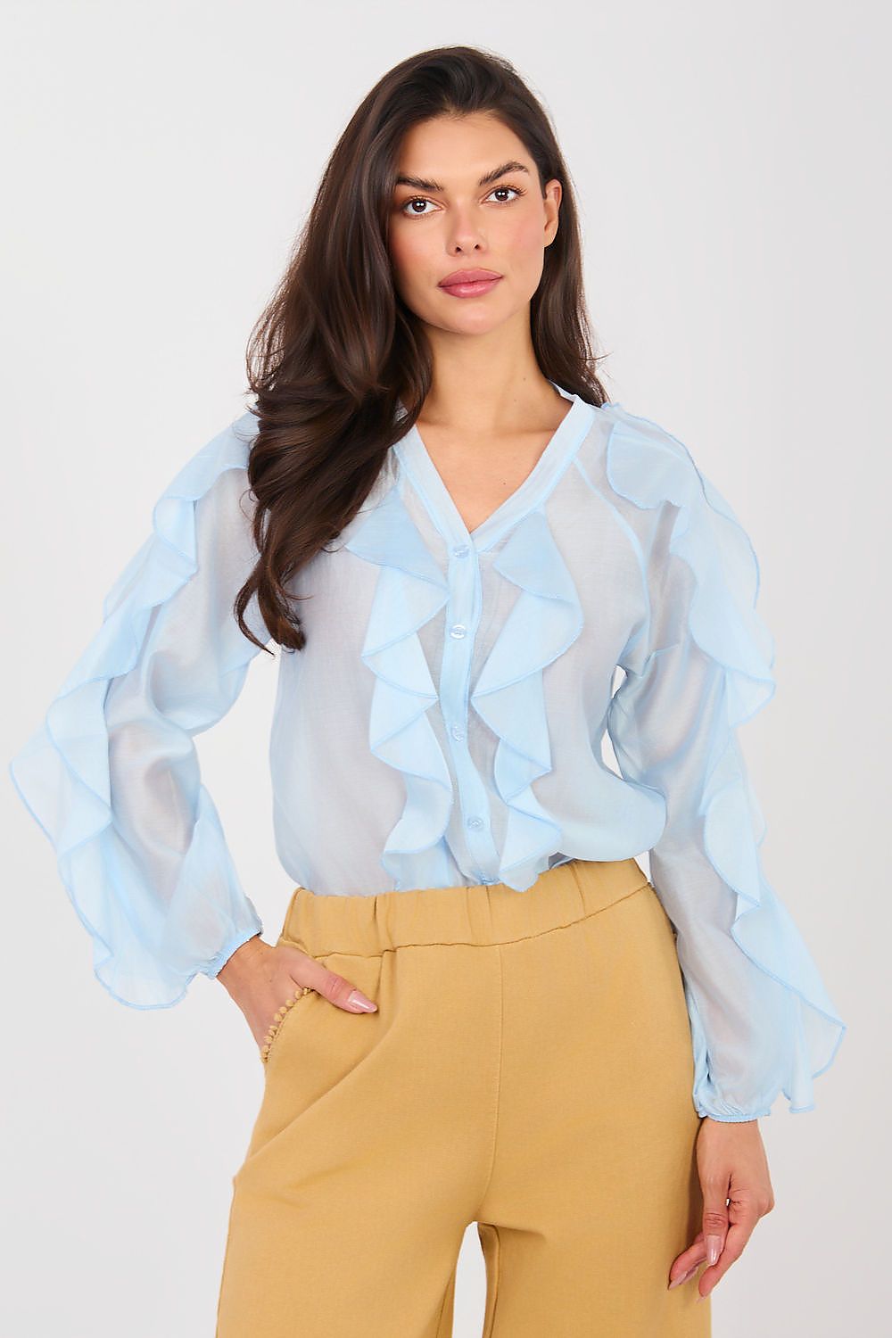 Hemd Damen Kragenlos Puffärmel Tencel – Elegant & Feminin