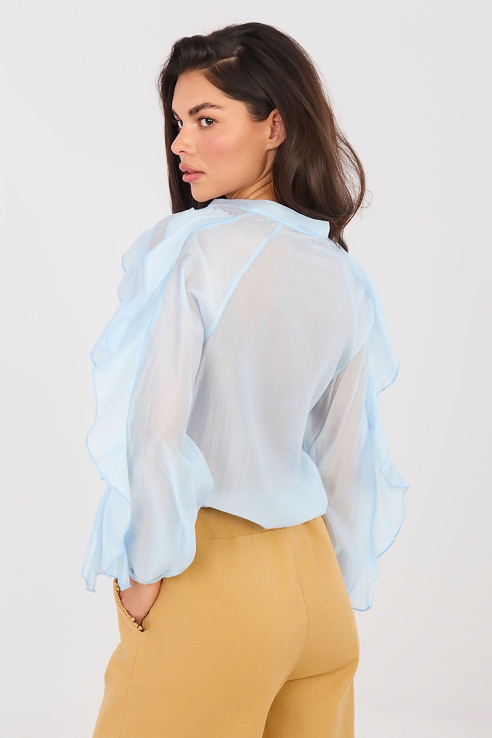 Hemd Damen Kragenlos Puffärmel Tencel – Elegant & Feminin