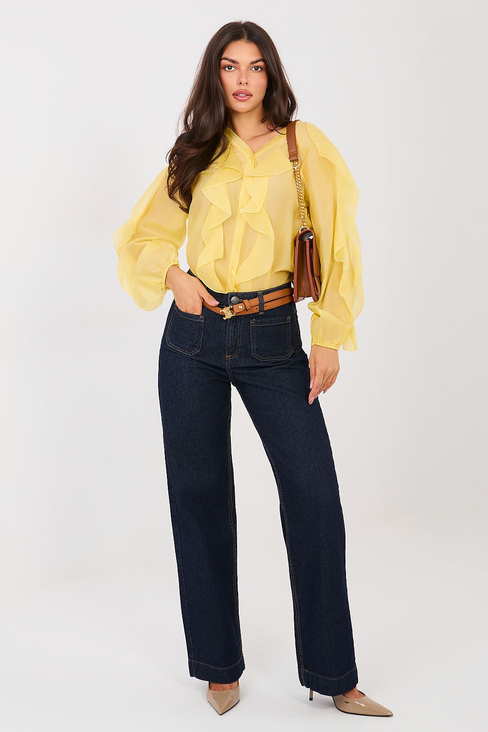 Hemd Damen Kragenlos Puffärmel Tencel – Elegant & Feminin