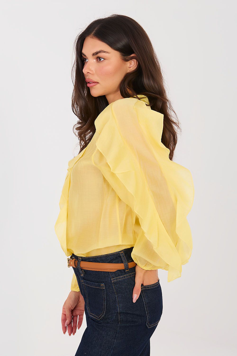 Hemd Damen Kragenlos Puffärmel Tencel – Elegant & Feminin