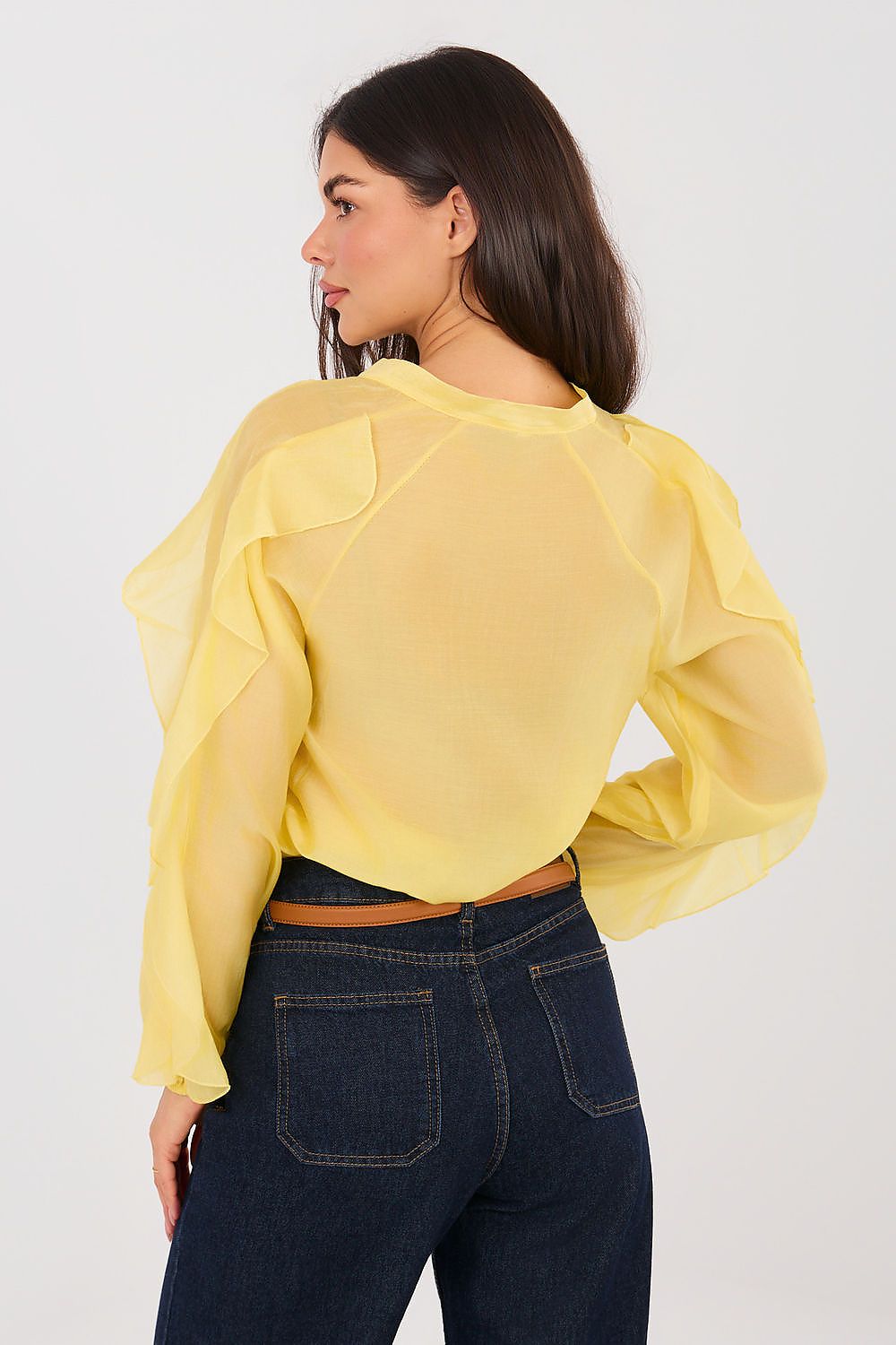 Hemd Damen Kragenlos Puffärmel Tencel – Elegant & Feminin