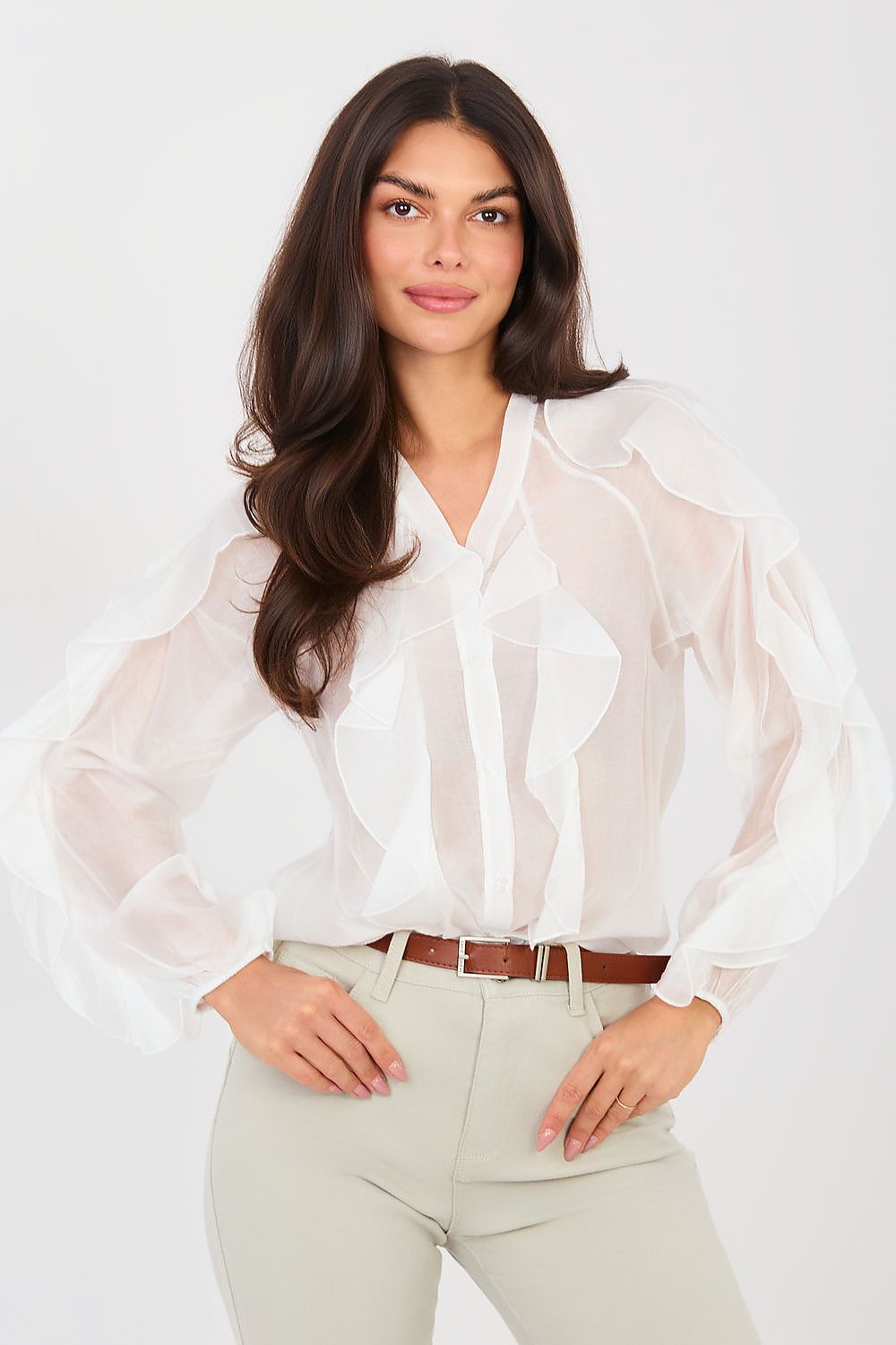 Hemd Damen Kragenlos Puffärmel Tencel – Elegant & Feminin