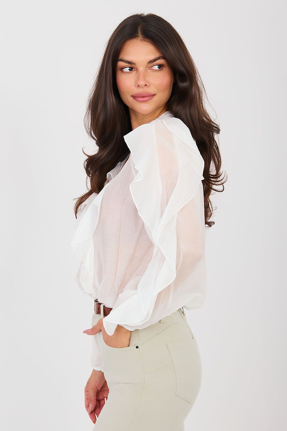 Hemd Damen Kragenlos Puffärmel Tencel – Elegant & Feminin