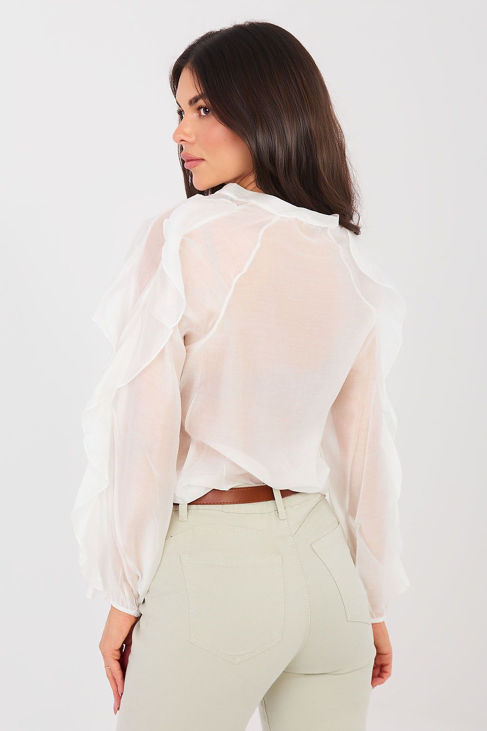 Hemd Damen Kragenlos Puffärmel Tencel – Elegant & Feminin