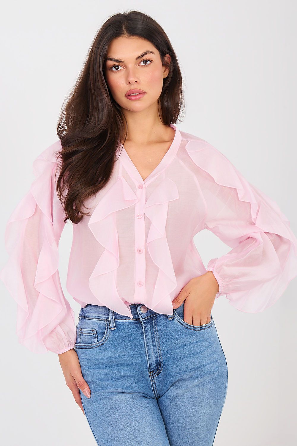 Hemd Damen Kragenlos Puffärmel Tencel – Elegant & Feminin