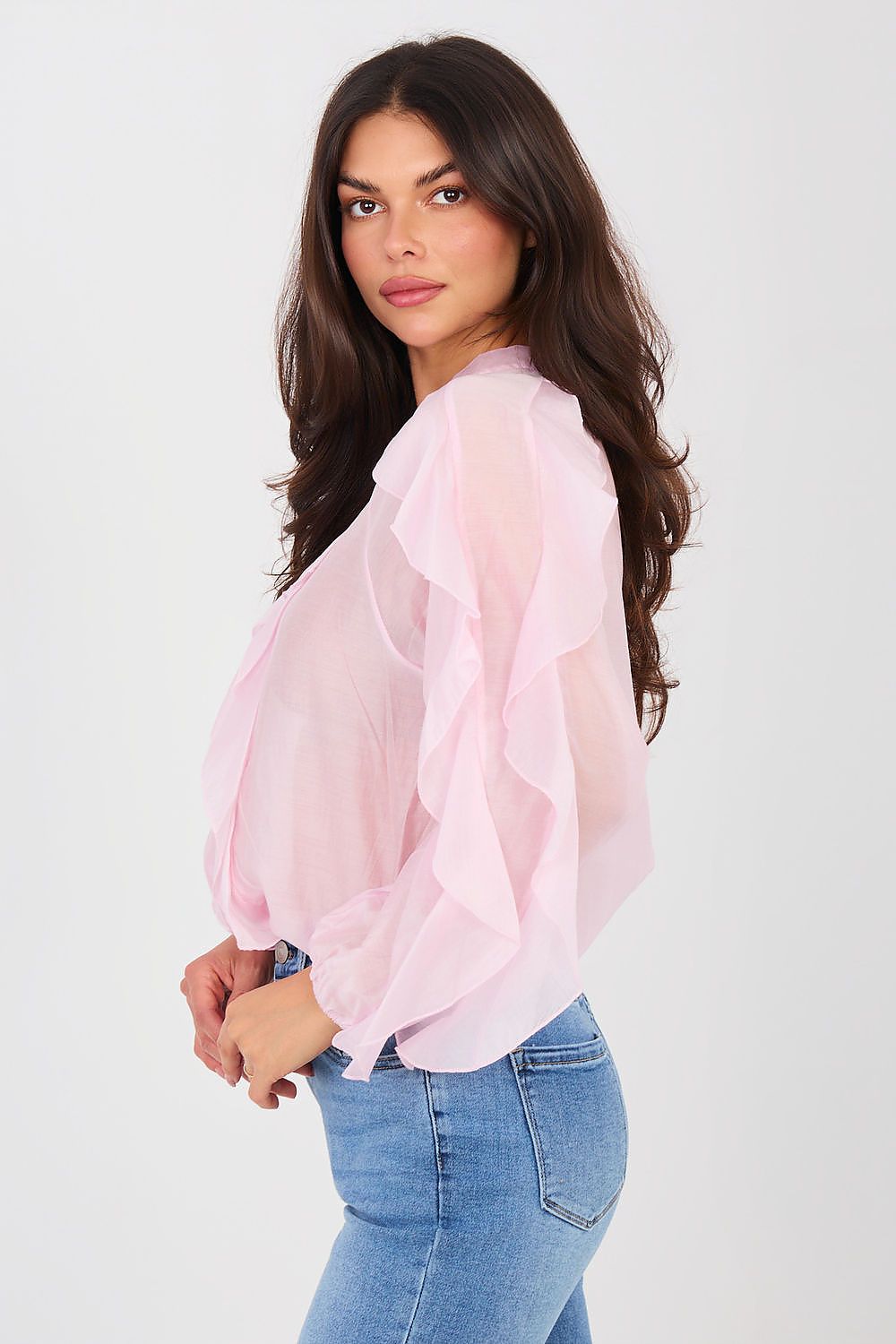 Hemd Damen Kragenlos Puffärmel Tencel – Elegant & Feminin