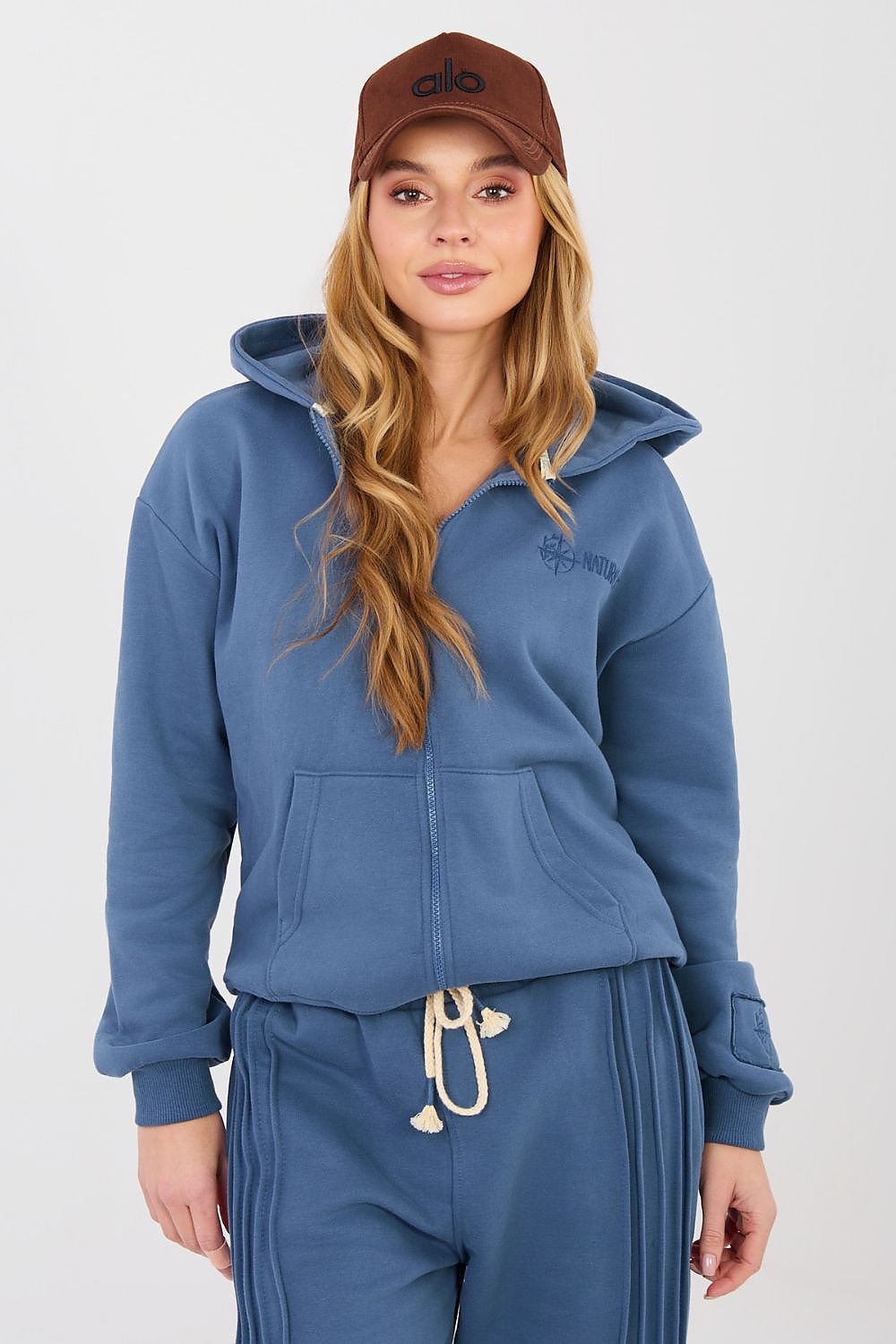 Hoodie Damen Reißverschluss Stickerei Baumwolle