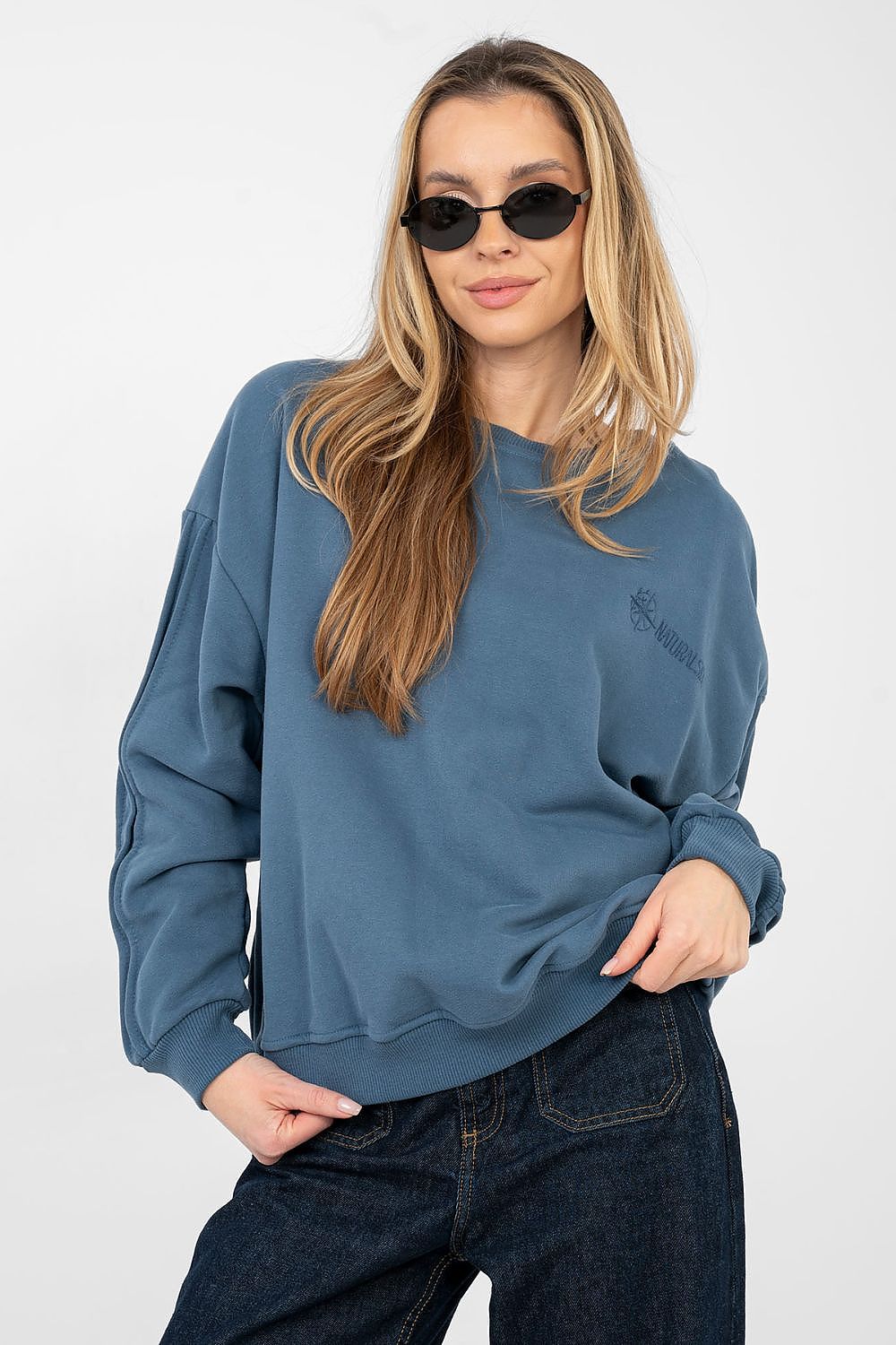 Pullover Damen Rundhals Stickerei Baumwolle Elasthan