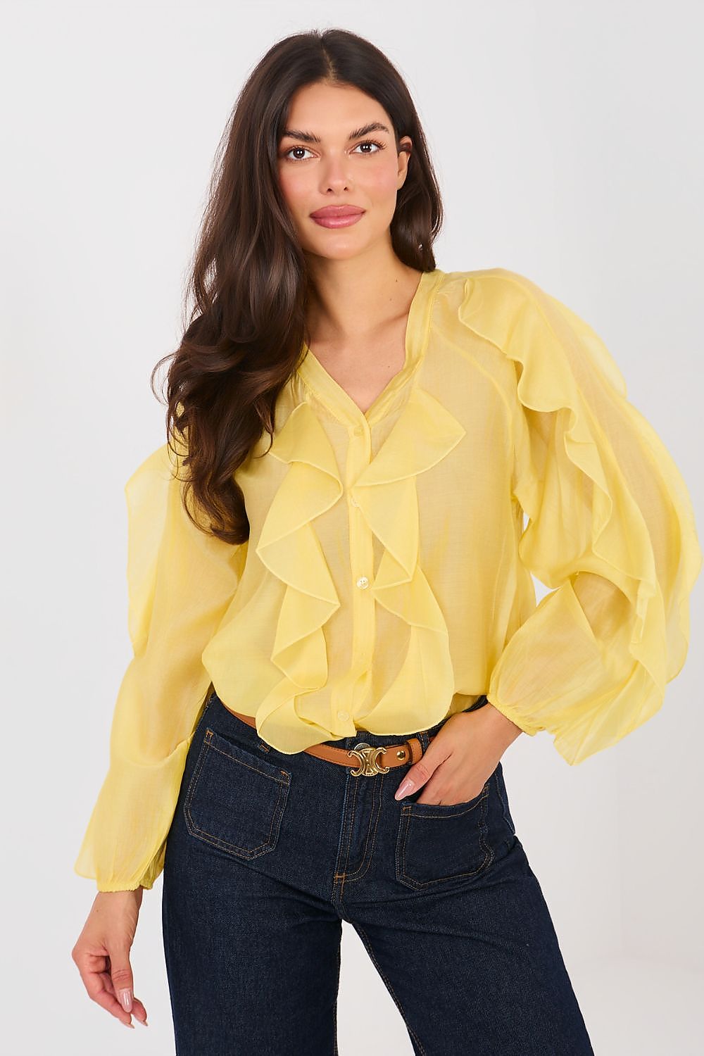Hemd Damen Kragenlos Puffärmel Tencel – Elegant & Feminin