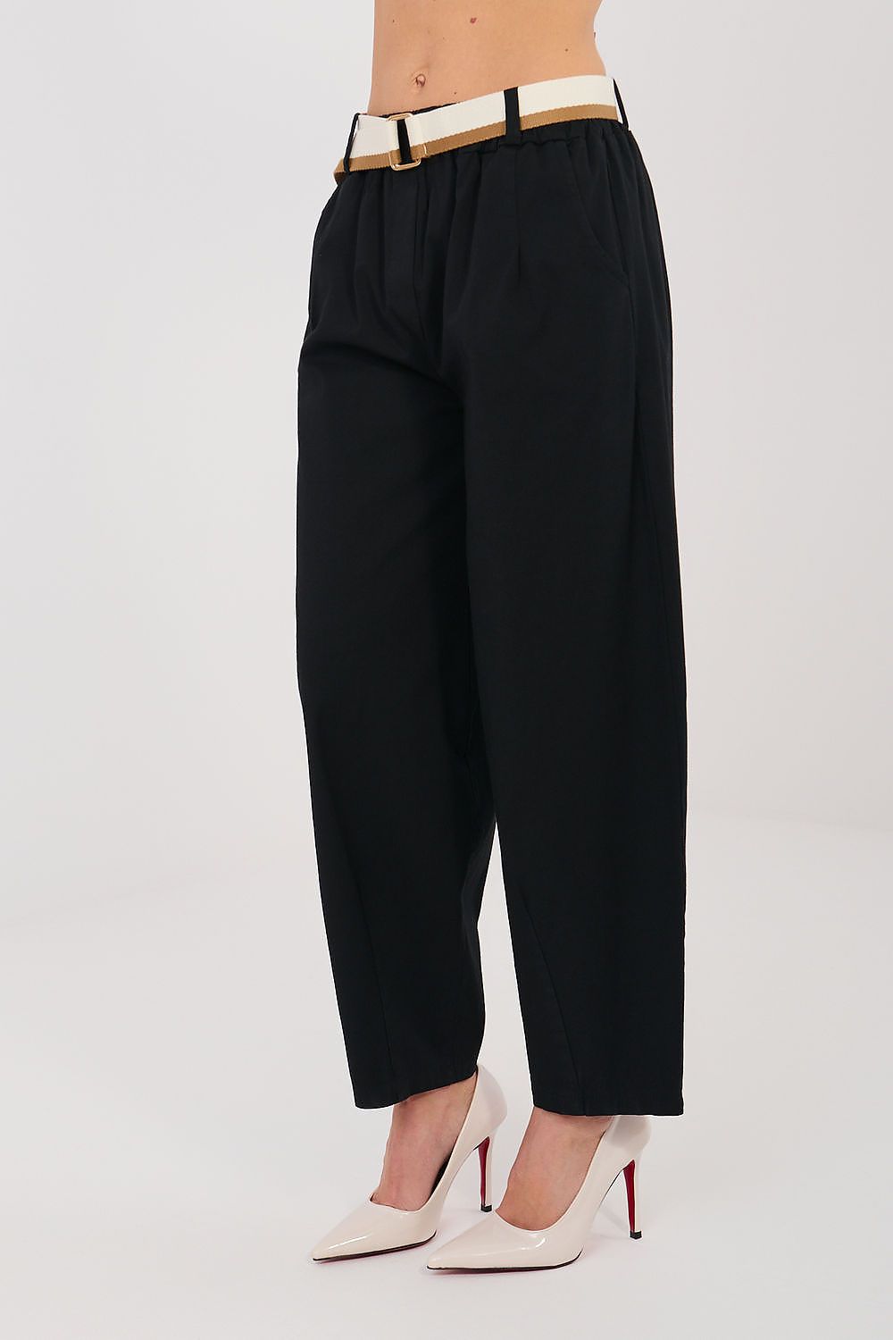 Karottenhose Damen hohe Taille 7/8 Baumwolle Gürtel Universalgröße
