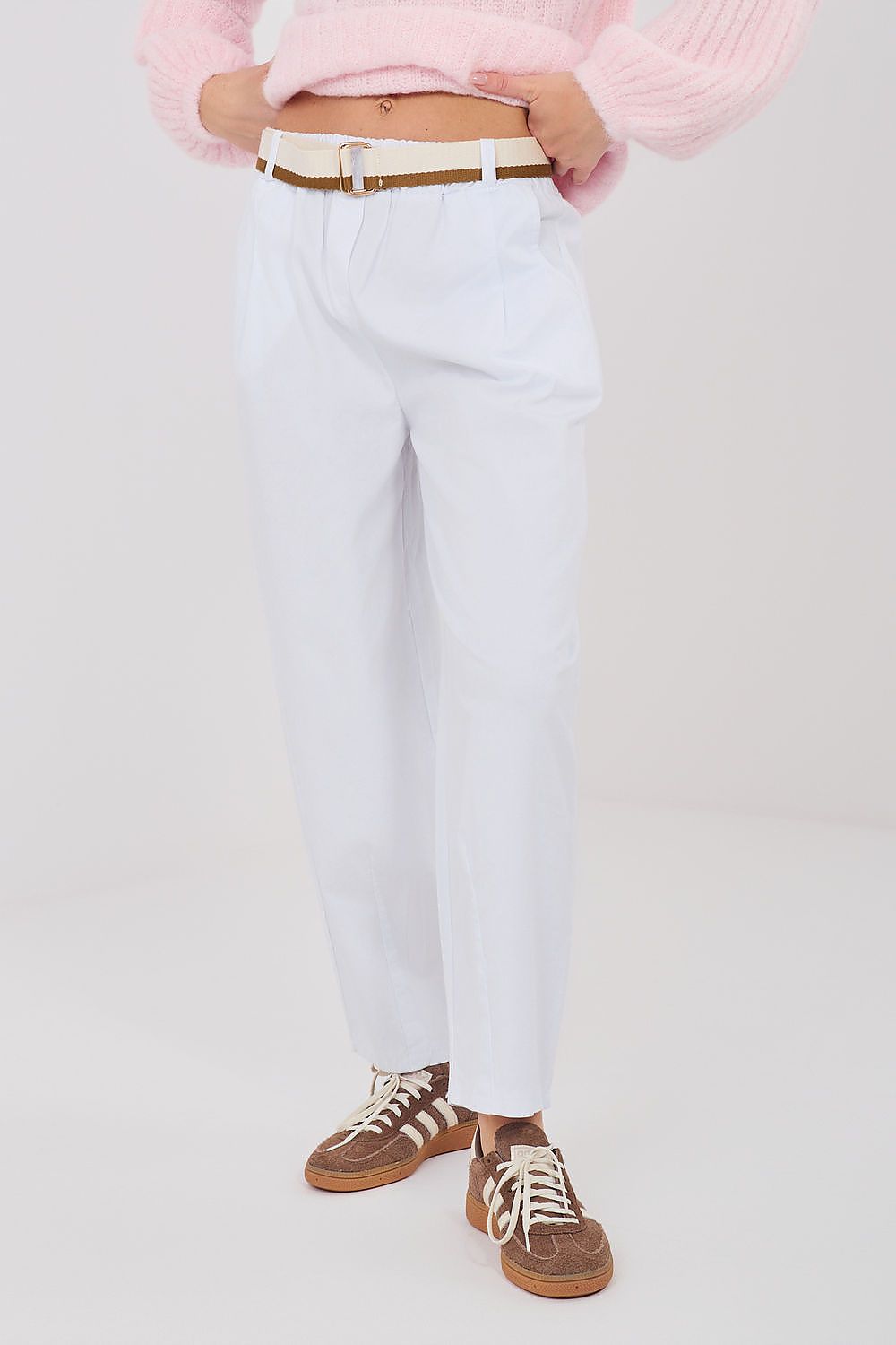 Karottenhose Damen hohe Taille 7/8 Baumwolle Gürtel Universalgröße