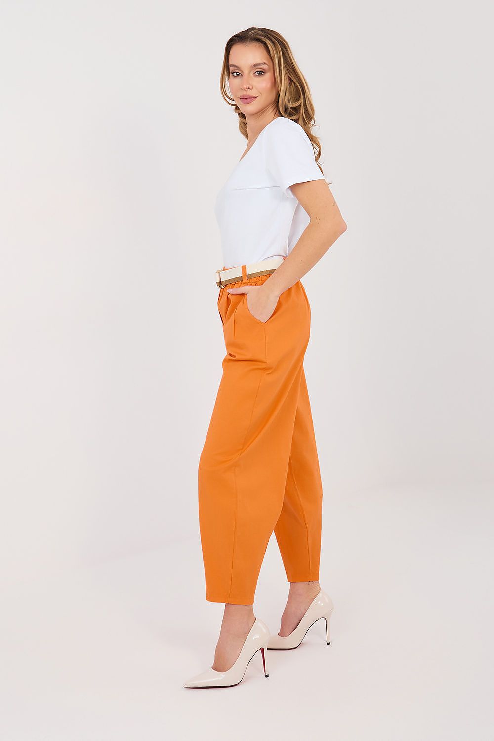 Karottenhose Damen hohe Taille 7/8 Baumwolle Gürtel Universalgröße