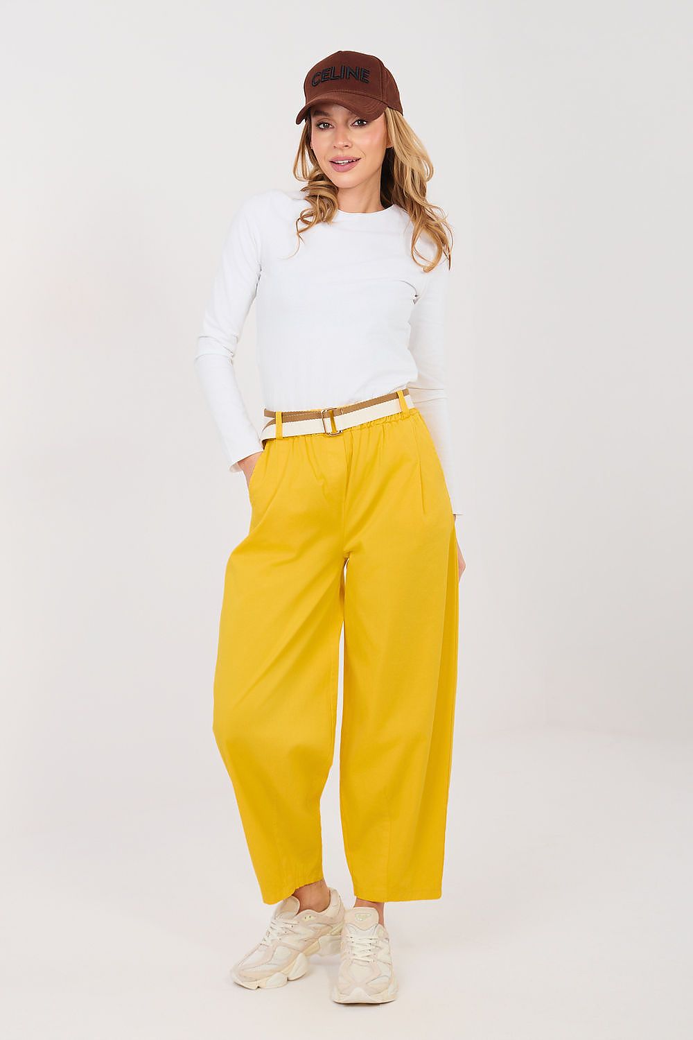 Karottenhose Damen hohe Taille 7/8 Baumwolle Gürtel Universalgröße