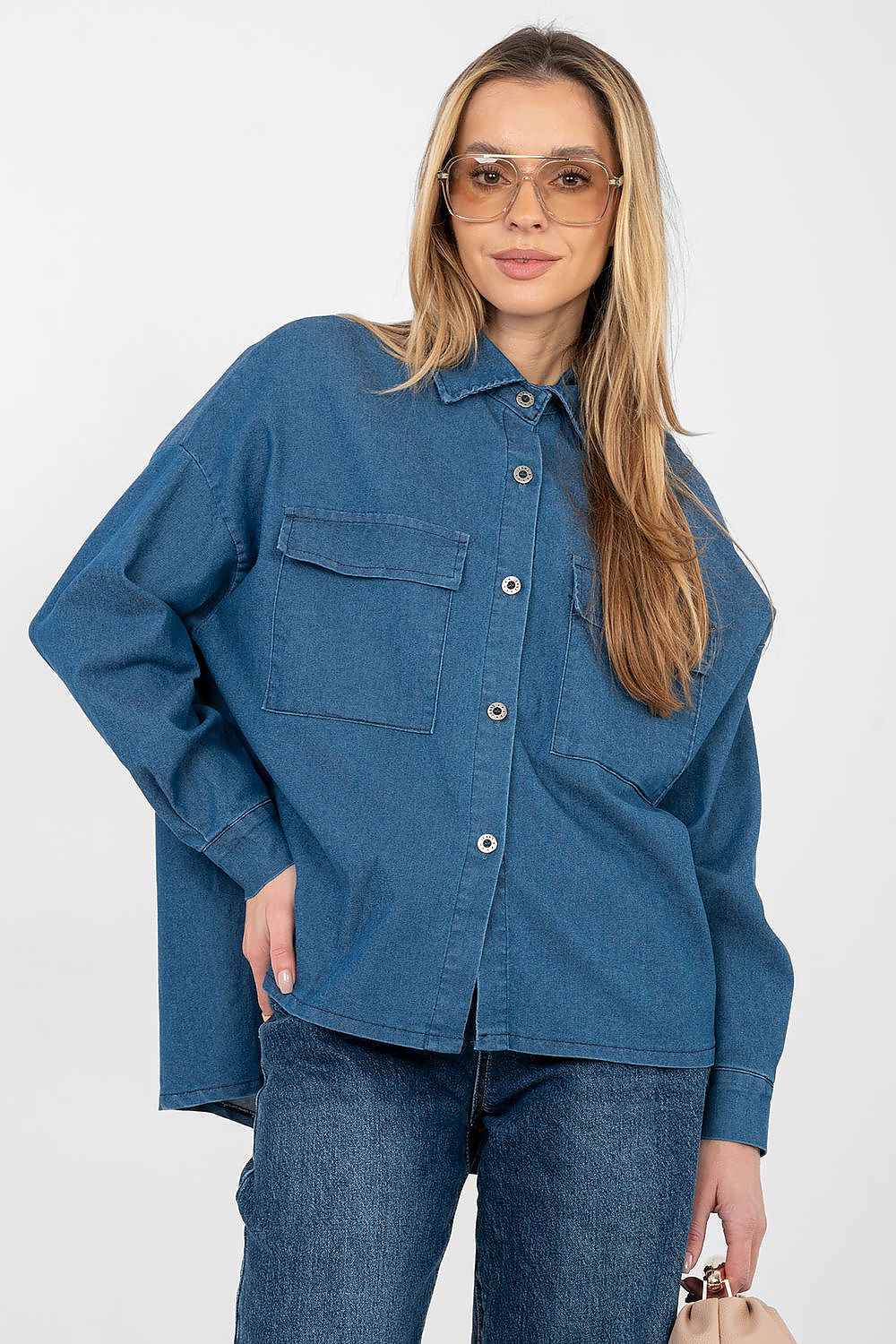 Jeansbluse Damen – Lässige Langarm-Bluse mit Knopfleiste