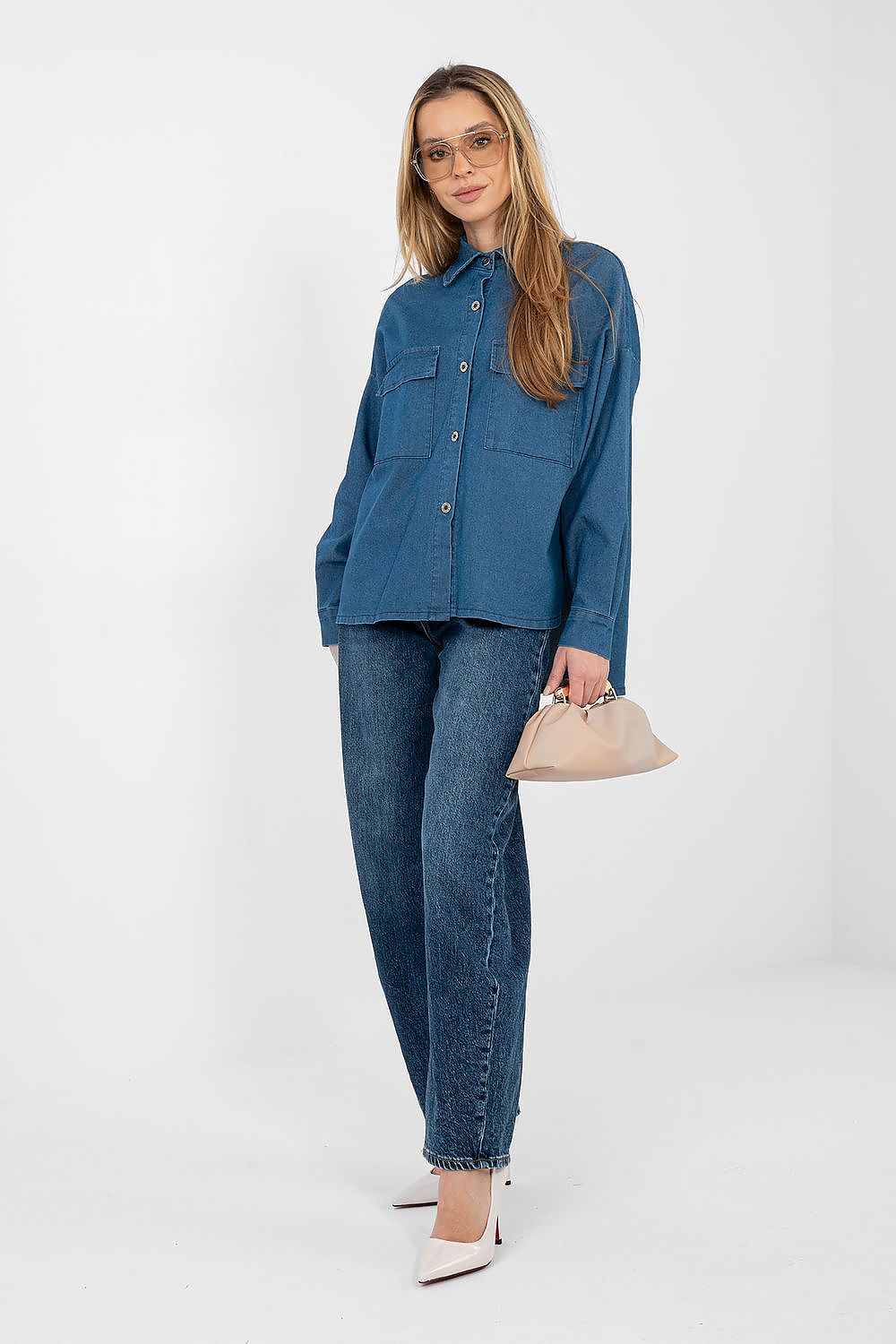 Jeansbluse Damen – Lässige Langarm-Bluse mit Knopfleiste