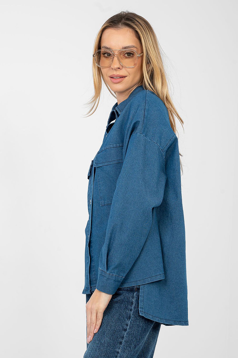 Jeansbluse Damen – Lässige Langarm-Bluse mit Knopfleiste