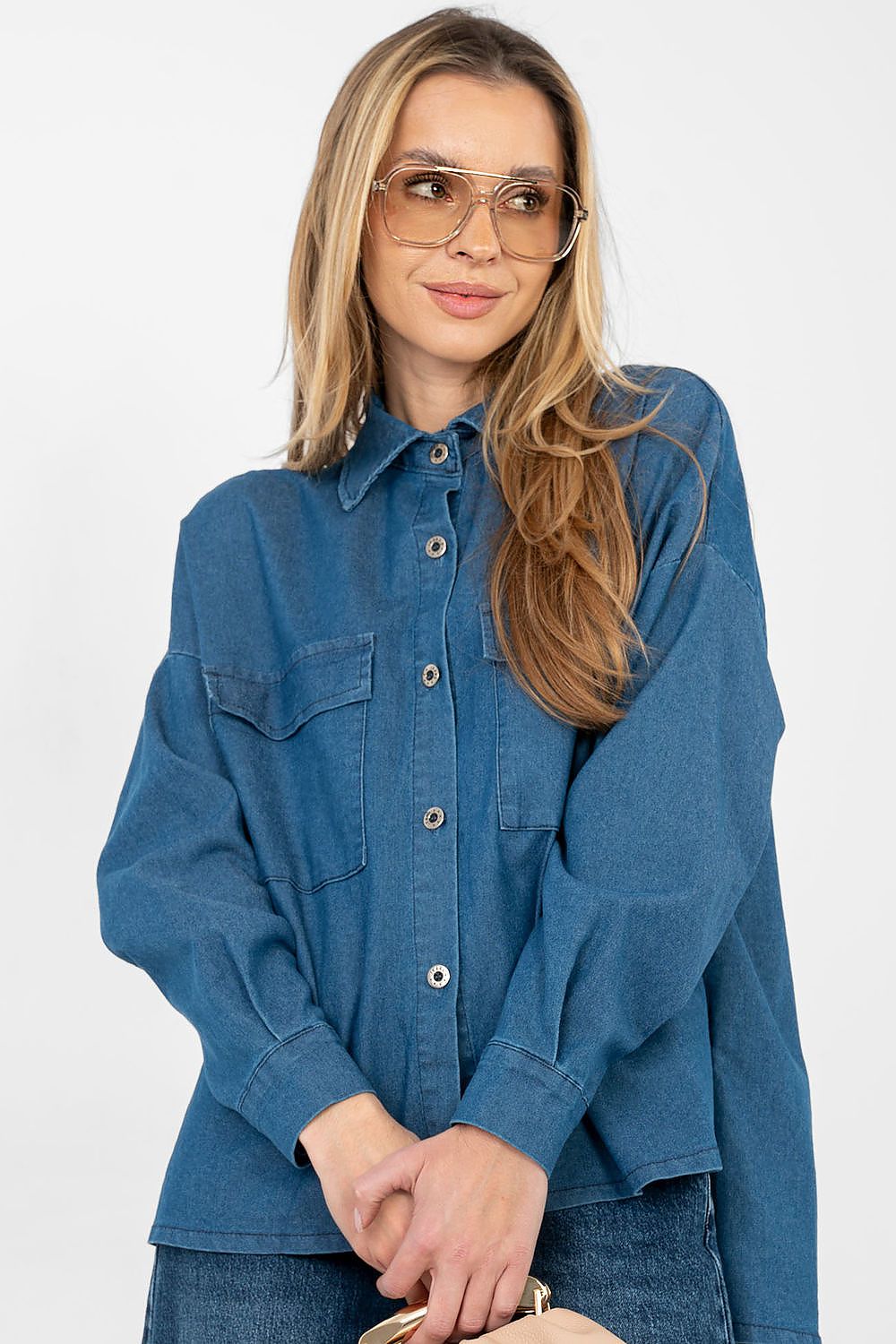 Jeansbluse Damen – Lässige Langarm-Bluse mit Knopfleiste