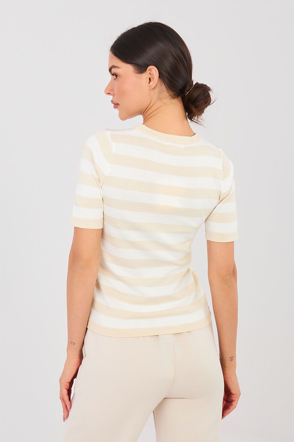 Kurzarm Pullover Damen Gestreift mit Herz-Stickerei – Sommerlich & Süß