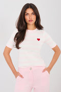 Kurzarm Pullover Damen Gestreift mit Herz-Stickerei – Sommerlich & Süß