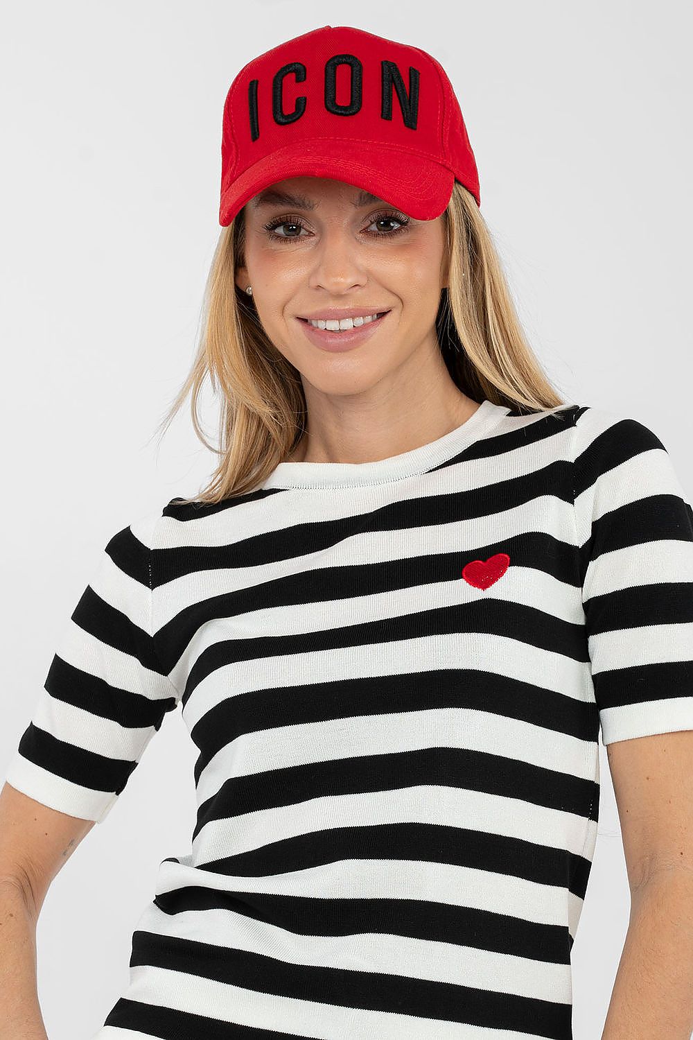 Kurzarm Pullover Damen Gestreift mit Herz-Stickerei – Sommerlich & Süß