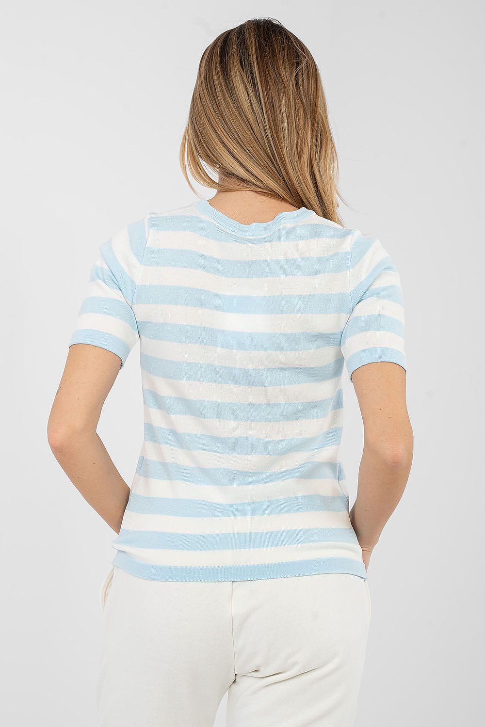 Kurzarm Pullover Damen Gestreift mit Herz-Stickerei – Sommerlich & Süß