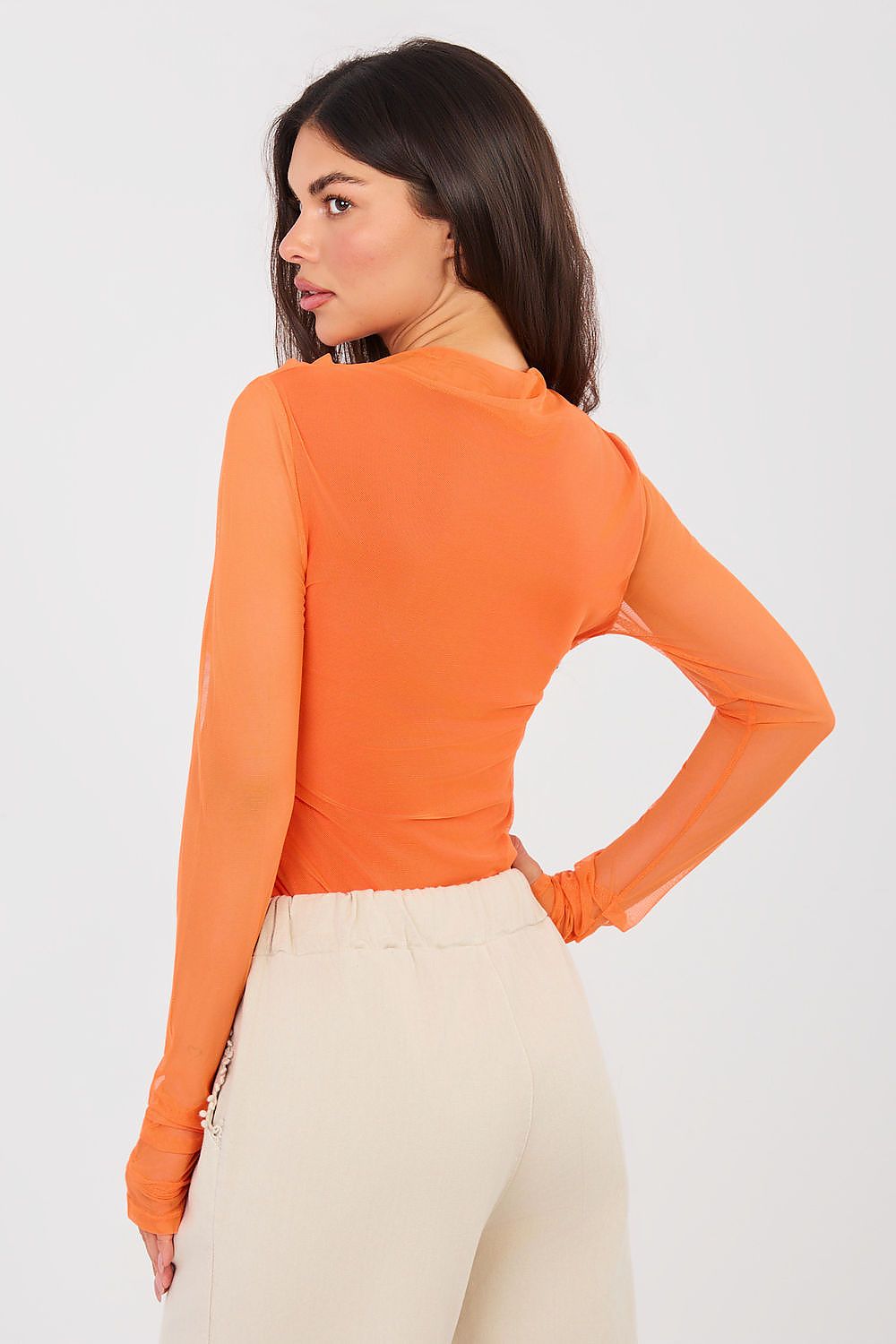 Bluse Damen Tailliert Netzärmel - Elegante Party Bluse Raffung